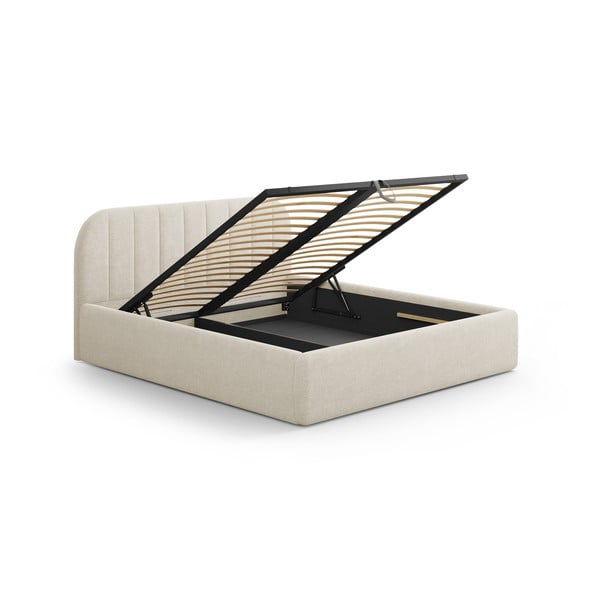 Kreminės spalvos dvigulė lova audiniu dengta su sandėliavimo vieta su lovos grotelėmis 160x200 cm Juno – Windsor & Co Sofas-image-3