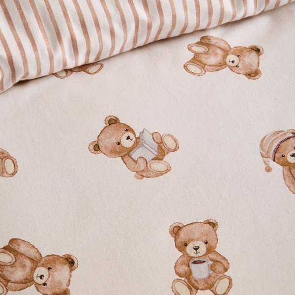 Kreminės spalvos iš flanelės viengulė vaikų patalynė su guma 70x140 cm Brushed Teddy Bear – Catherine Lansfield-image-2