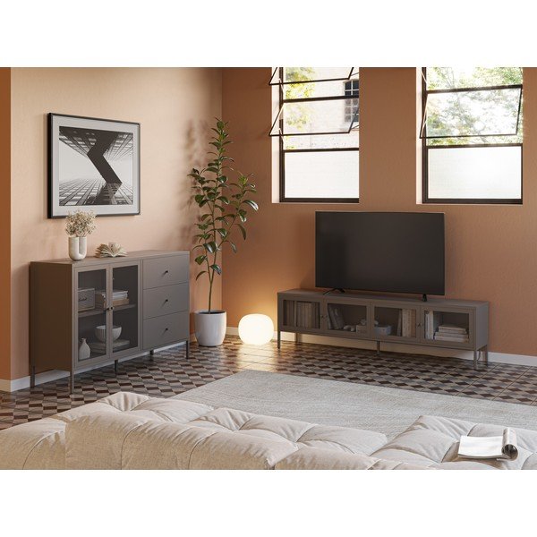 Pilkos spalvos iš metalo TV spintelė 160x50x35 cm Fayna – Marckeric-image-1