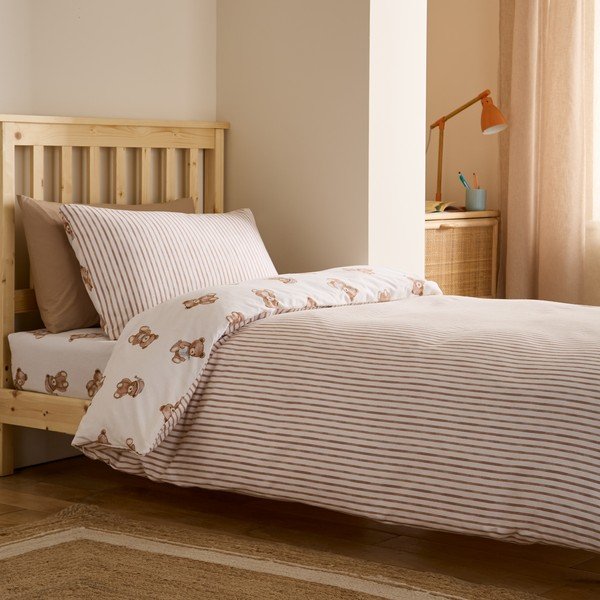 Kreminės spalvos iš flanelės viengulė vaikiška patalynė 120x150 cm Brushed Teddy Bear – Catherine Lansfield-image-1