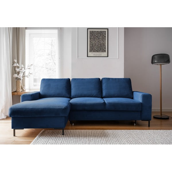 Iš kordinio velveto sulankstoma kampinė sofa tamsiai mėlynos spalvos (su kairiuoju kampu) Lofty Lilly – Miuform-image-1