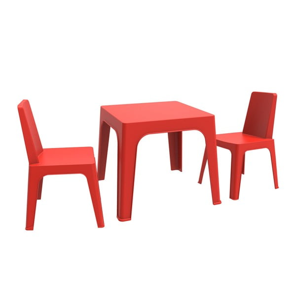 Raudonas vaikiškas sodo komplektas 1 stalas ir 2 kėdės Resol Julieta