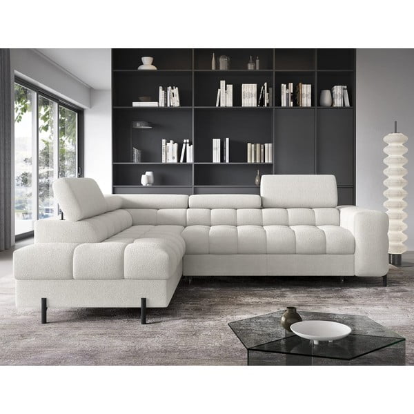 Kreminės spalvos iš boucle sulankstoma/su sandėliavimo vieta kampinė sofa (su kairiuoju kampu/„L“ formos) Ferucce – ELTAP-image-1
