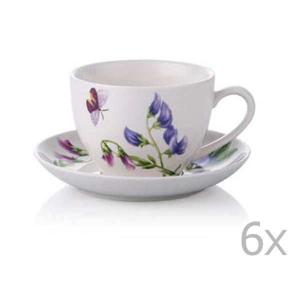 6 porcelianinių arbatos puodelių su lėkštutėmis rinkinys Rodianos