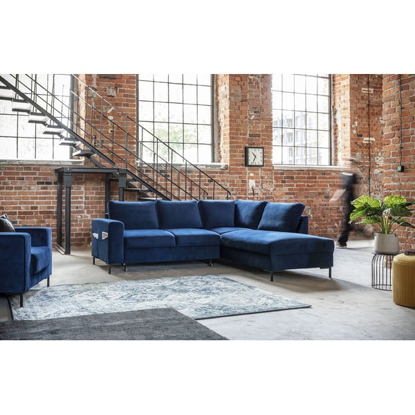 Iš velveto sulankstoma kampinė sofa tamsiai mėlynos spalvos (su dešiniuoju kampu) Lofty Lilly – Miuform-image-3