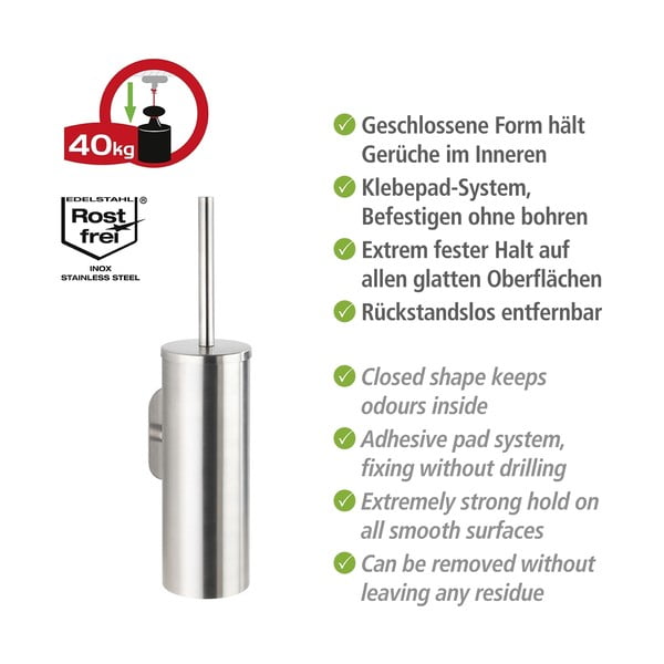 Klijuojamas iš nerūdijančio plieno tualeto šepetys matinės sidabrinės spalvos Orea – Wenko-image-3