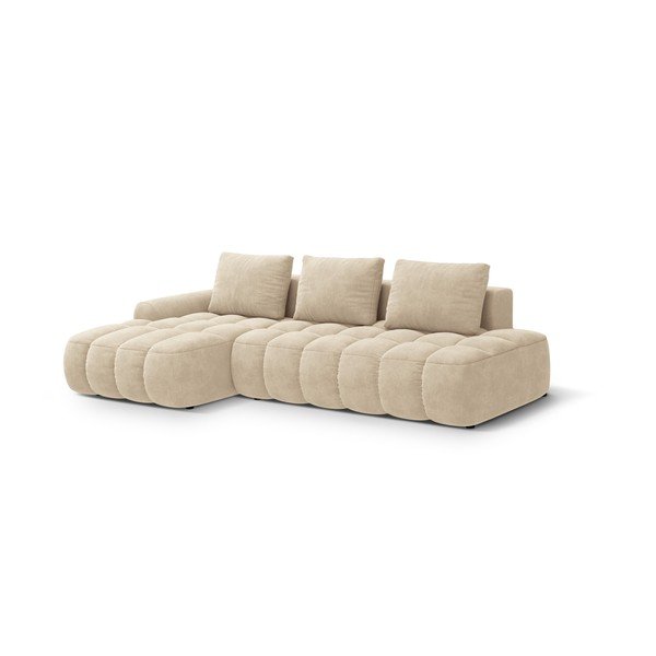 Smėlio spalvos iš velveto sulankstoma/su sandėliavimo vieta kampinė sofa (su kairiuoju kampu/su gultu) Linz – Cosmopolitan Design-image-2