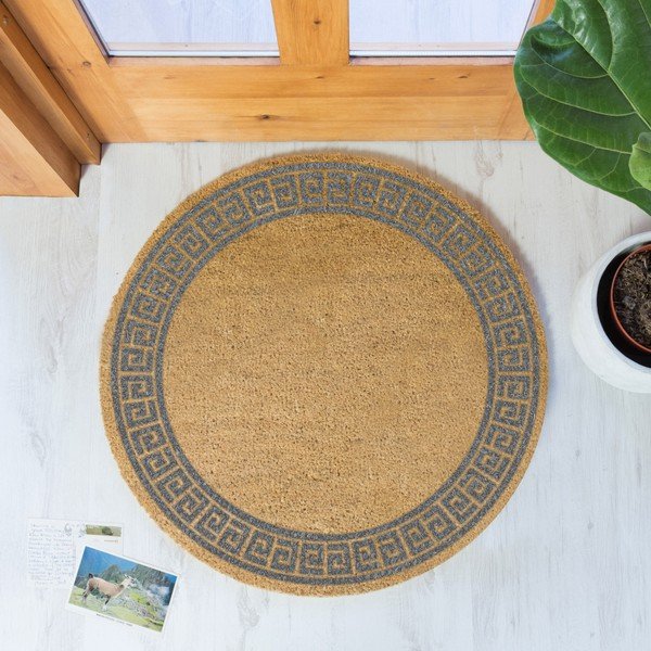 Pilkas natūralaus kokoso pluošto apvalus kilimėlis Artsy Doormats Greek Border, ⌀ 70 cm-image-1