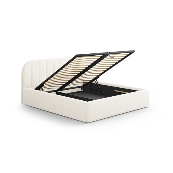 Dramblio kaulo spalvos dvigulė lova audiniu dengta su sandėliavimo vieta su lovos grotelėmis 200x200 cm Juno – Windsor & Co Sofas-image-3