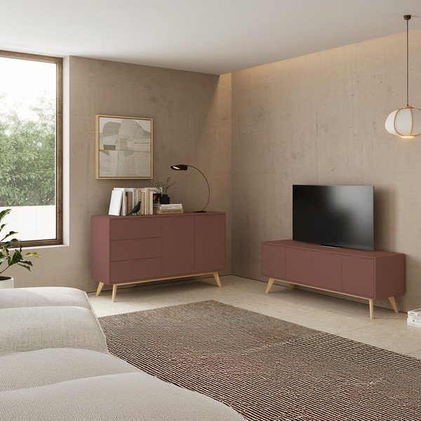 Terakotos spalvos matinis TV spintelė 140x53x40 cm Campus – Marckeric-image-4
