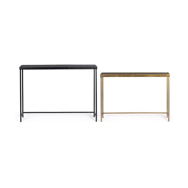 Juodos spalvos/auksinės spalvos konsoliniai staliukai 2 vnt. su stikliniu stalviršiu 26x107 cm Yamir – Bizzotto-image-2
