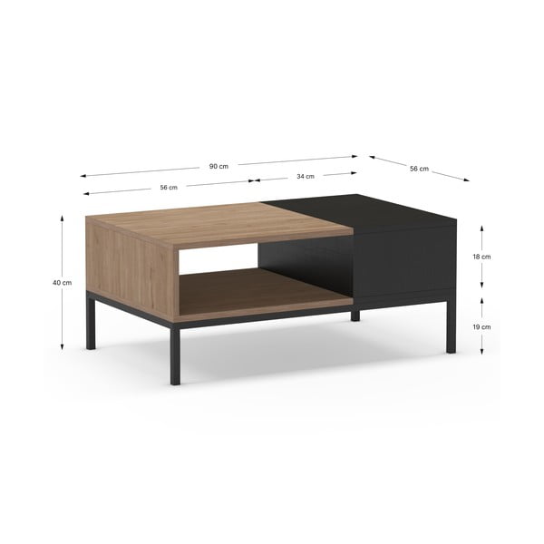 Kavos staliukas juodos spalvos/natūralios spalvos 56x90 cm Cailin – Marckeric-image-4
