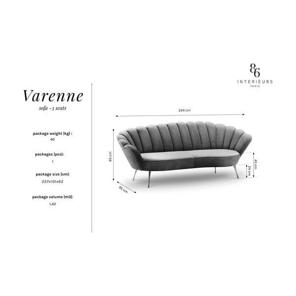 Tamsiai mėlyna aksominė asimetriška sofa Interieurs 86 Varenne, 224 cm-image-2