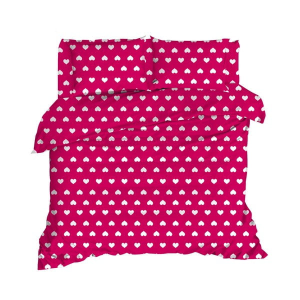 Rožinės spalvos pailginta medvilninė patalynė dvigulei lovai su paklode ir užvalkalu 240x260 cm Chole – Mijolnir