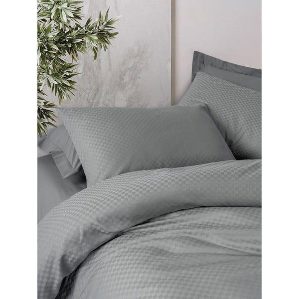 Pilkos spalvos iš ranforce medvilnės viengulė patalynė 140x200 cm Checkered – Mila Home Luxury-image-2