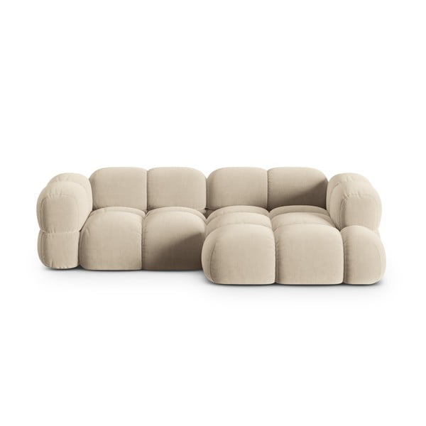 Smėlio spalvos iš velveto kampinė sofa (su dešiniuoju kampu/su gultu) Loretto – Cosmopolitan Design
