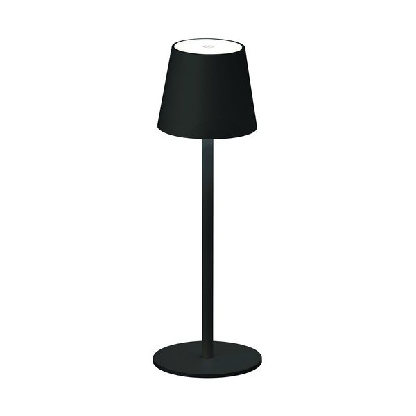 Juodos spalvos šviesos diodų reguliuojamo apšvietimo stalinė lempa su judesio jutikliu ir metaliniu gaubtu (aukštis 38 cm) Tropea - Fischer & Honsel