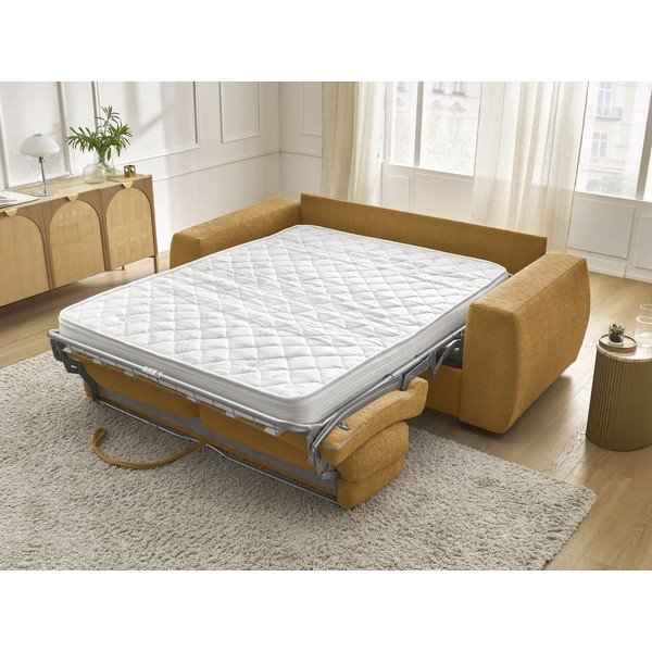 Garstyčių spalvos sofa miegojimui/sulankstoma iš šenilinio audinio 240 cm Hugo – Bobochic Paris-image-1