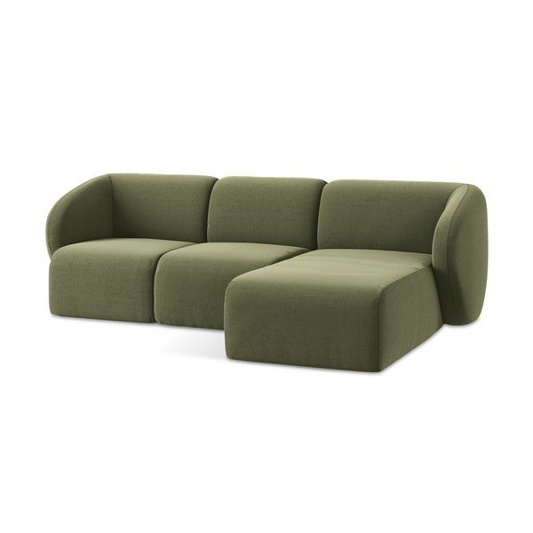 Žalios spalvos kampinė sofa iš velveto (su dešiniuoju kampu/su gultu) Lani – Makamii-image-4