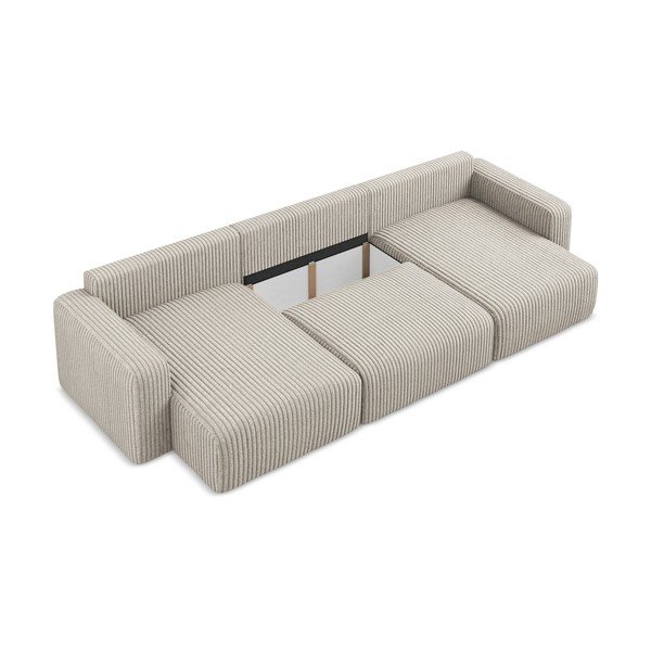 Smėlio spalvos sulankstoma/su sandėliavimo vieta kampinė sofa iš kordinio velveto („U“ formos) Kona – Makamii-image-4