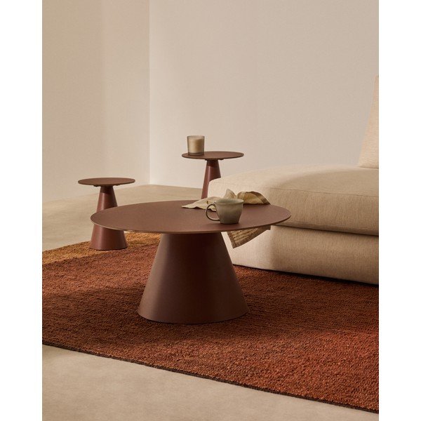 Terakotos spalvos apvalios formos kavos staliukas su stikliniu stalviršiu ø 80 cm Wilshire – Kave Home-image-1