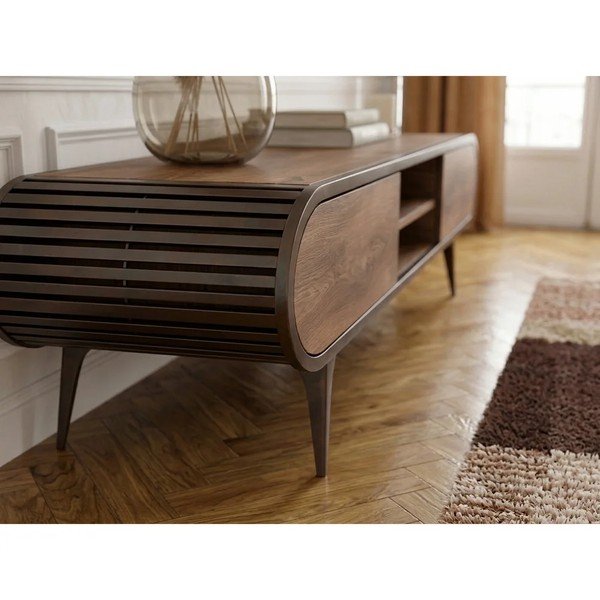 Natūralios spalvos TV spintelė iš ąžuolo 180x52x40 cm Billie – Bobochic Paris-image-2
