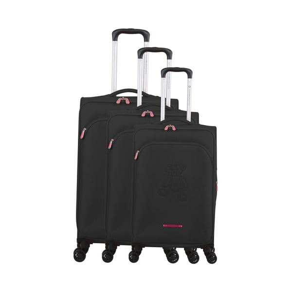 3 juodų lagaminų ant 4 ratukų rinkinys Lulucastagnette Emilia