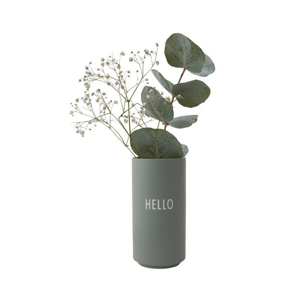 Žalia porcelianinė vaza Design Letters Hello, aukštis 11 cm-image-2
