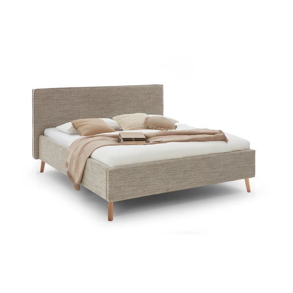 Smėlio spalvos dvigulė lova audiniu dengta su sandėliavimo vieta su lovos grotelėmis 180x200 cm Riva – Meise Möbel-image-3