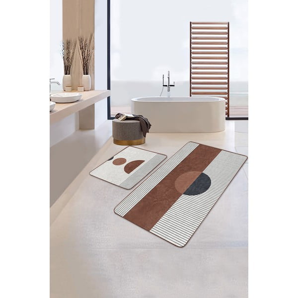 Vonios kilimėliai baltos spalvos/rudos spalvos 2 vnt. 60x100 cm – Mila Home-image-1