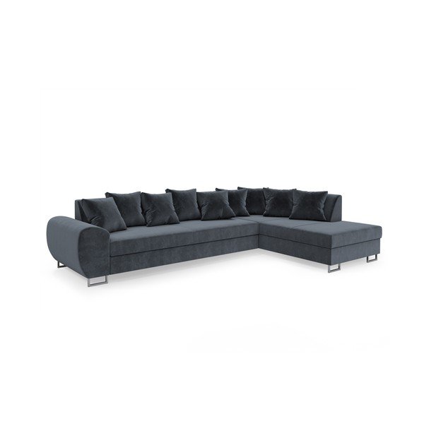 Pilka aksominė kampinė sofa Kooko Home Calmato, kampas dešinėje-image-2