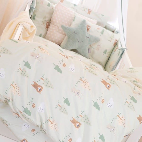 Šviesiai žalios spalvos iš medvilnės vaikiška patalynė vaikiškai lovai 100x135 cm Woodland Buddies – Roba-image-4