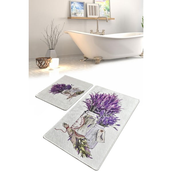Violetinės spalvos/šviesiai pilkos spalvos vonios kilimėliai 2 vnt. 60x100 cm Purpura – Foutastic-image-2