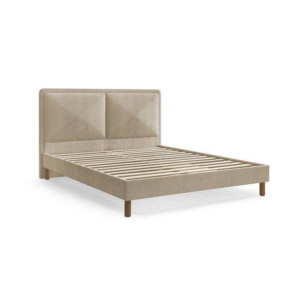 Smėlio spalvos iš audinio dvigulė lova audiniu dengta su lovos grotelėmis 140x190 cm Mara – Bobochic Paris