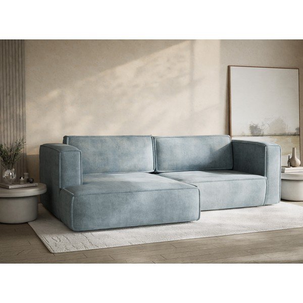 Šviesiai mėlynos spalvos sulankstoma/su sandėliavimo vieta kampinė sofa iš šenilinio audinio (su kairiuoju kampu/su gultu) Velto – Maison de Rêve-image-4