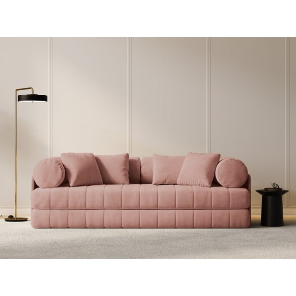 Rožinės spalvos iš velveto sulankstoma sofa 206 cm Kemi – Cosmopolitan Design-image-1