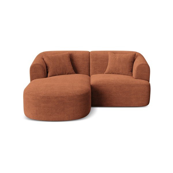 Terakotos spalvos kampinė sofa iš kordinio velveto (su kairiuoju kampu/su gultu) Campi – Cosmopolitan Design