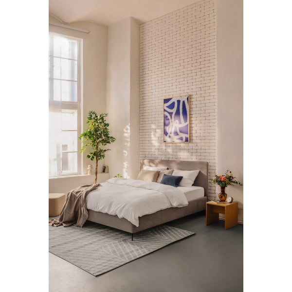 Taupe spalvos dvigulė lova audiniu dengta su grotelėmis 160x200 cm Noira Slim – Bonami Selection-image-1
