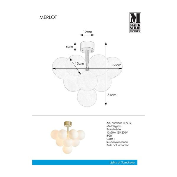 Lubinis šviestuvas Markslöjd Merlot Plafond Brass 13L-image-2