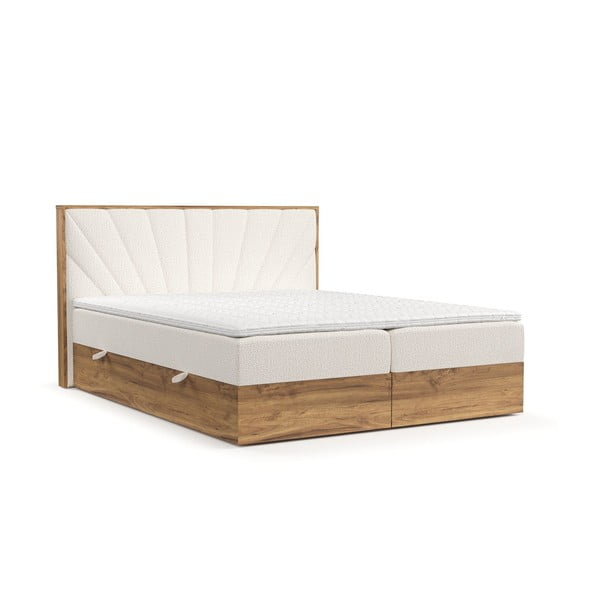 Spyruoklinė lova kreminės spalvos/natūralios spalvos su sandėliavimo vieta 180x200 cm Asahi – Maison de Rêve