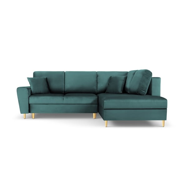 Smaragdinės spalvos iš velveto sulankstoma/su sandėliavimo vieta kampinė sofa (su dešiniuoju kampu/„L“ formos) Kyoto – Cosmopolitan Design