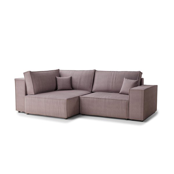 Violetinės spalvos sulankstoma/su sandėliavimo vieta kampinė sofa iš kordinio velveto (su kairiuoju kampu/„L“ formos) Tonga – Maison de Rêve