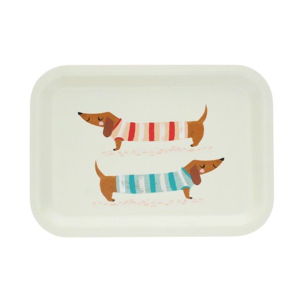 Kreminės spalvos iš medienos vaikiškas padėklas 20x28 cm Sausage dog – Rex London