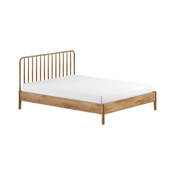 Natūralios spalvos iš ąžuolo masyvo dvigulė lova be grotelių 180x200 cm Olive Spindle – Vipack