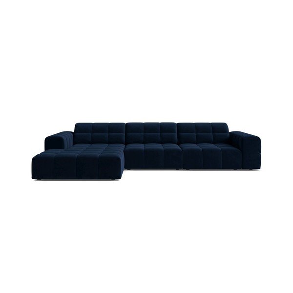 Tamsiai mėlynos spalvos kampinė sofa iš velveto (su kairiuoju kampu/su gultu) Chicago – Cosmopolitan Design