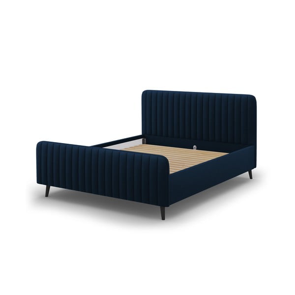 Tamsiai mėlyna minkšta dvigulė lova su grotelėmis 160x200 cm Lily - Micadoni Home