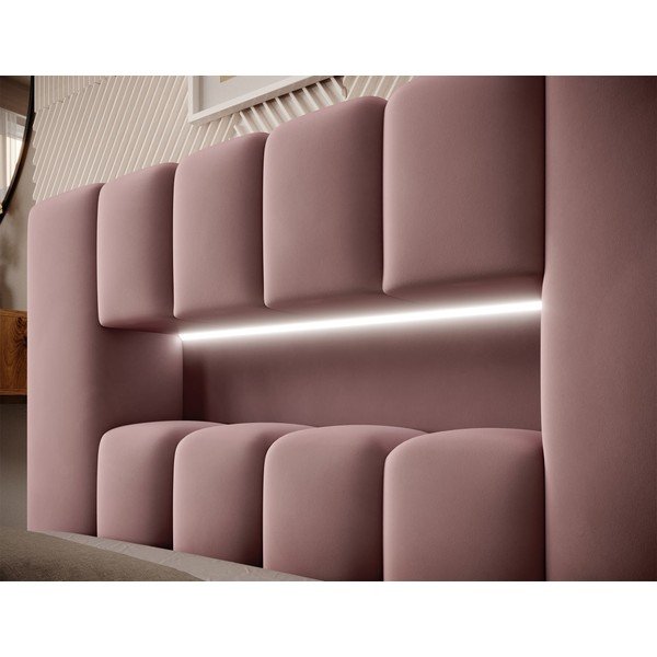 Rožinės spalvos viengulė lova dengta audiniu su sandėliavimo vieta su lovos grotelėmis 90x200 cm Lamica – ELTAP-image-3