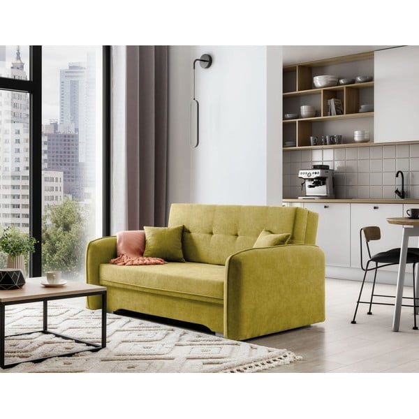 Geltonos spalvos iš šenilinio audinio sulankstoma/su sandėliavimo vieta sofa 155 cm Laine – ELTAP-image-3