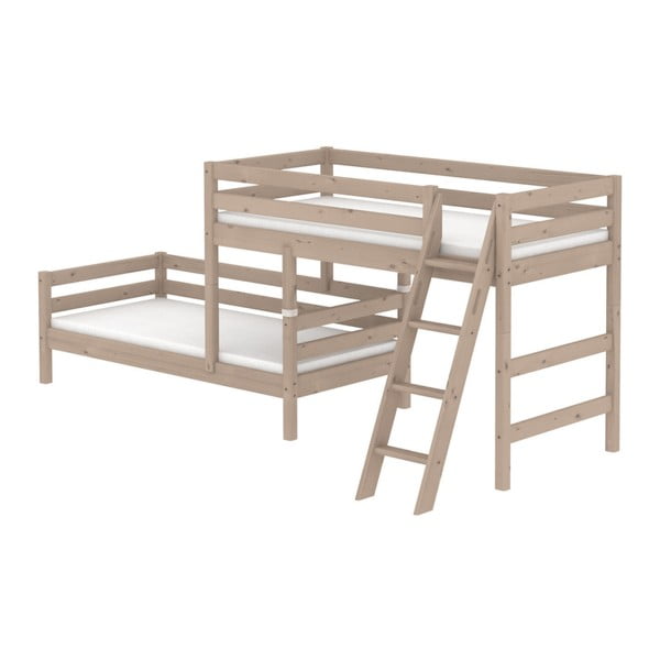 Ruda vaikiška dviaukštė lova iš pušies medienos su kopėčiomis Flexa Classic