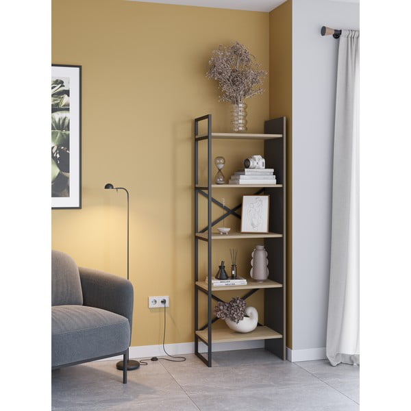 Knygų spinta  natūralios spalvos iš ąžuolo 58x175 cm Ara – Marckeric-image-1